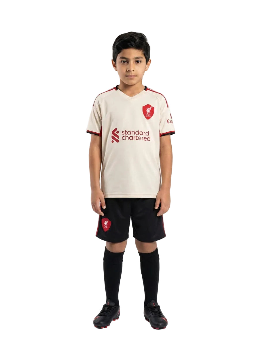 Liverpool Away 25/26 kids football kit official design