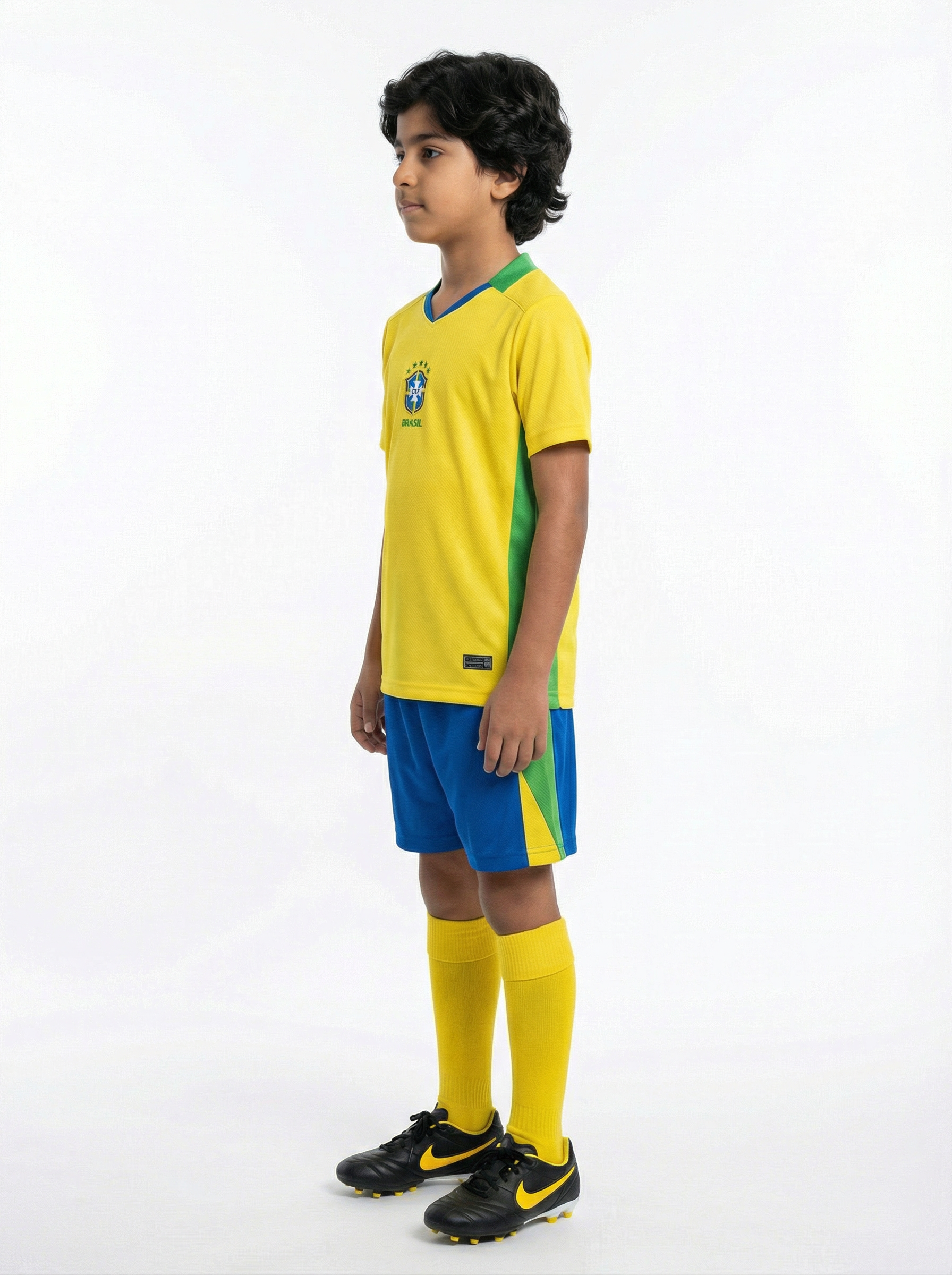 Brazil kids football kit 25/26 side view yellow jersey