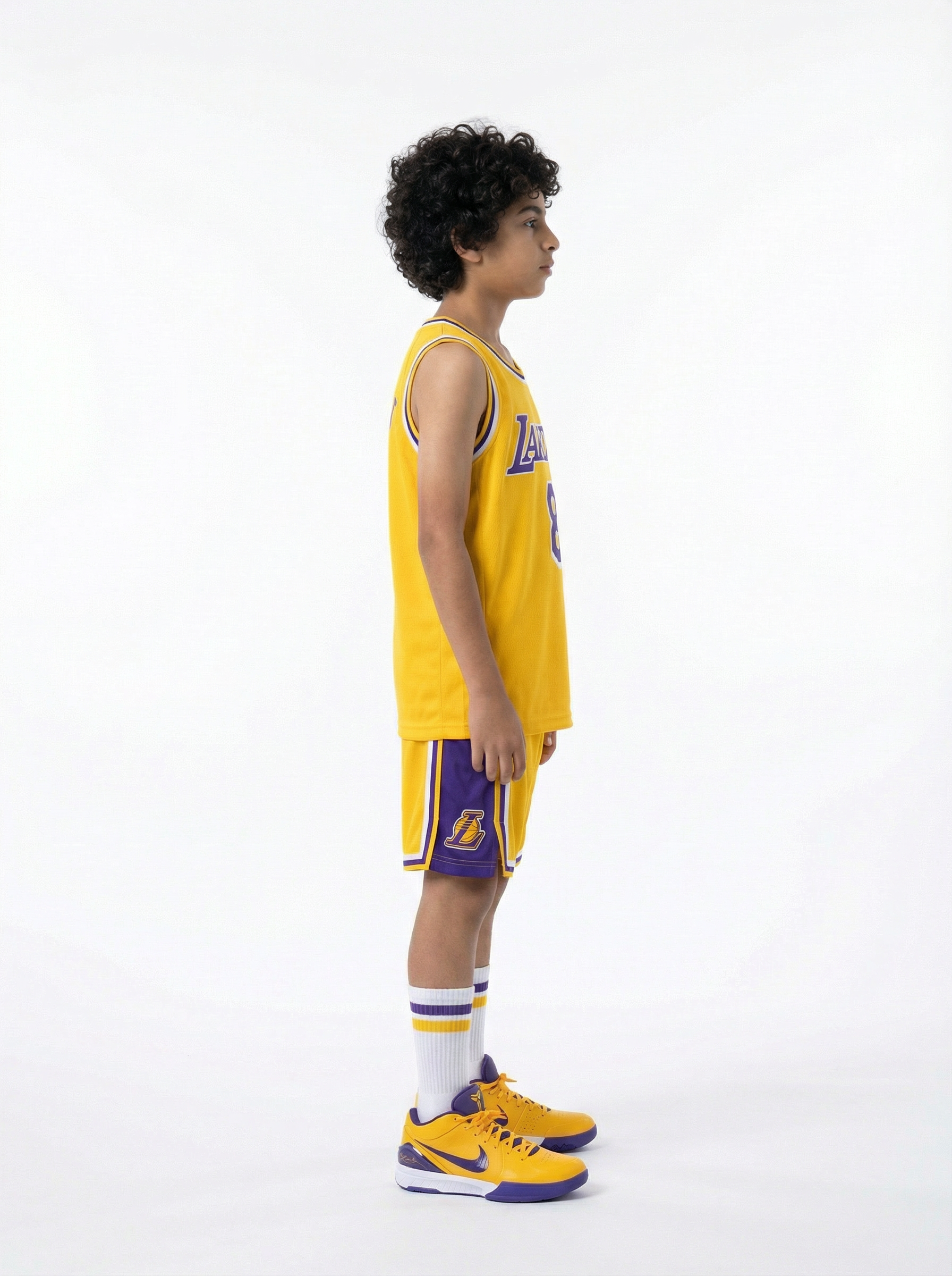 Kobe Bryant Los Angeles Lakers yellow kids set with socks number 8 back view