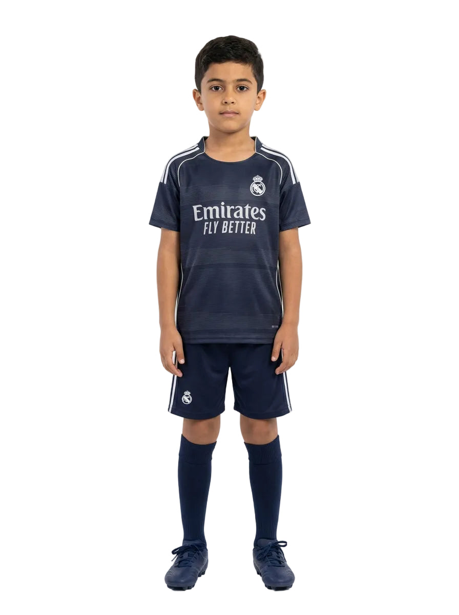 Real Madrid Away 25/26 kids football kit official design
