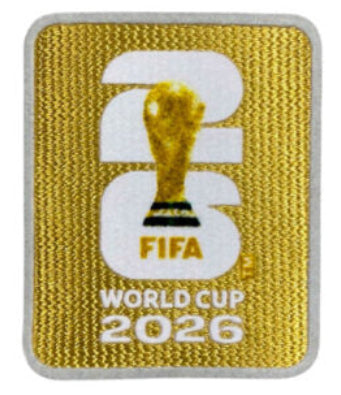 Gold patch with FIFA World Cup 2026 logo on a white background