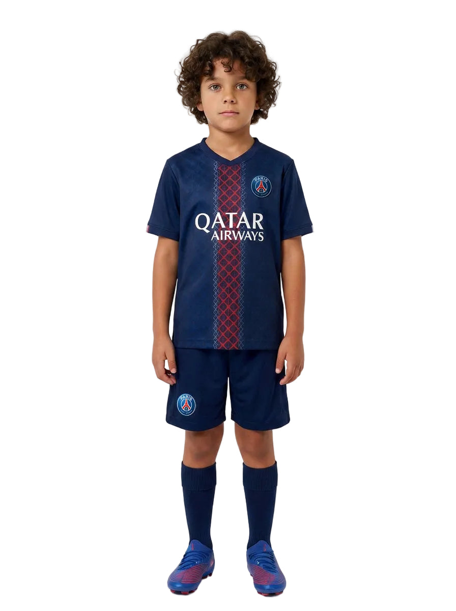 PSG Home 25/26 kids football kit official design