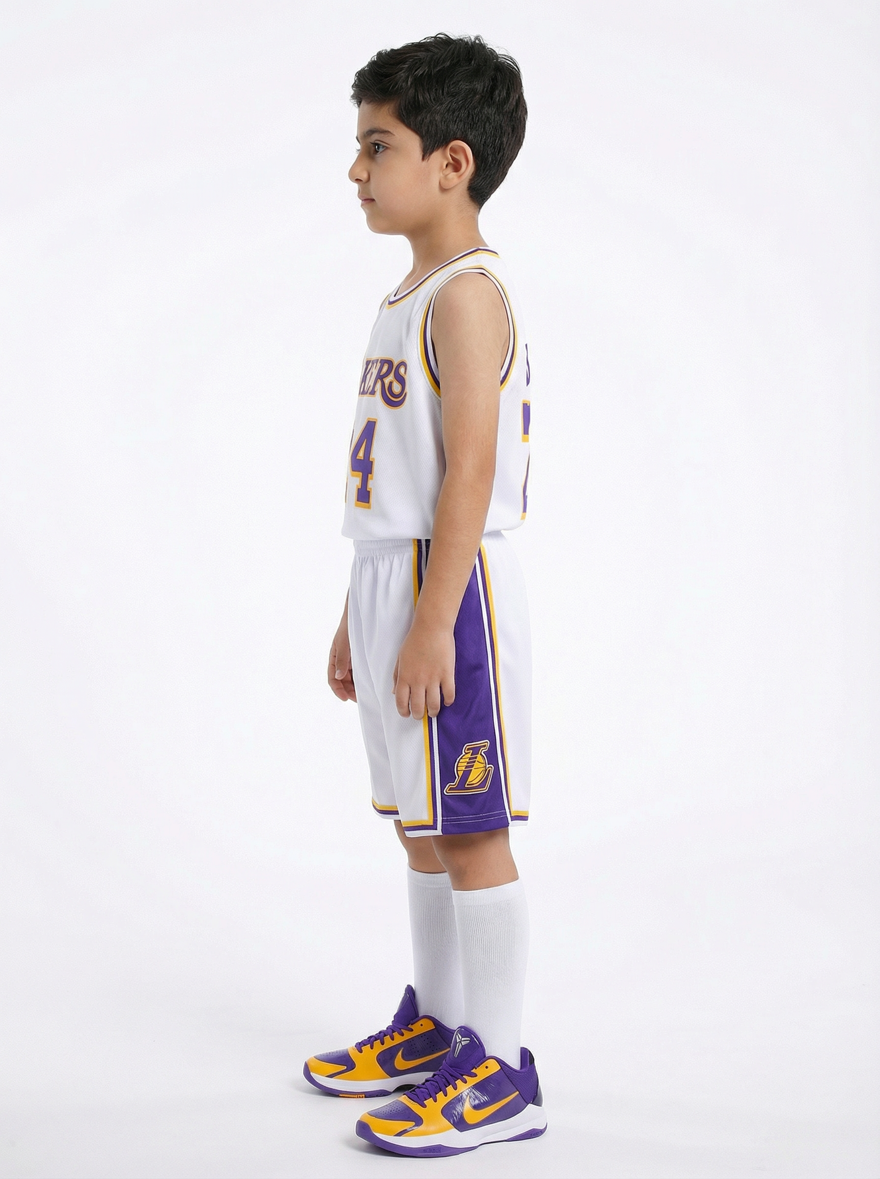 Kobe Bryant Los Angeles Lakers 23/24 white kids set with socks number 24 side view breathable basketball outfit